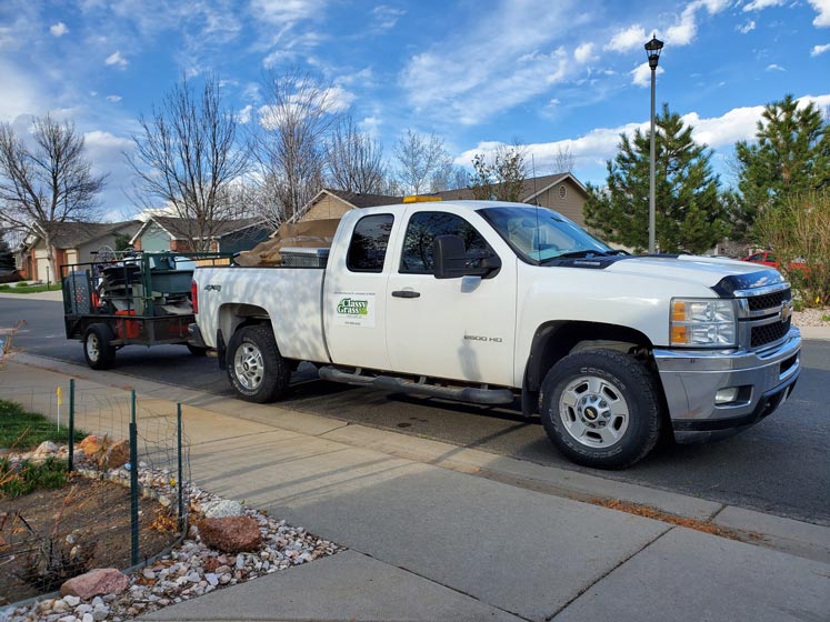 Paul's truck with his equipment on a trailer